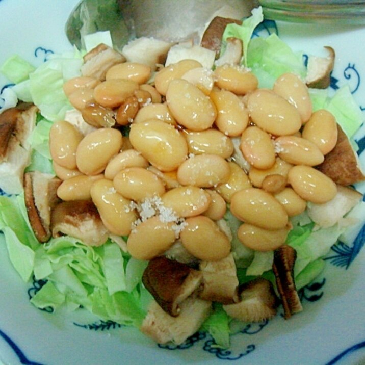 椎茸、キャベツ塩味の納豆和え